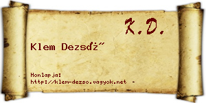 Klem Dezső névjegykártya
